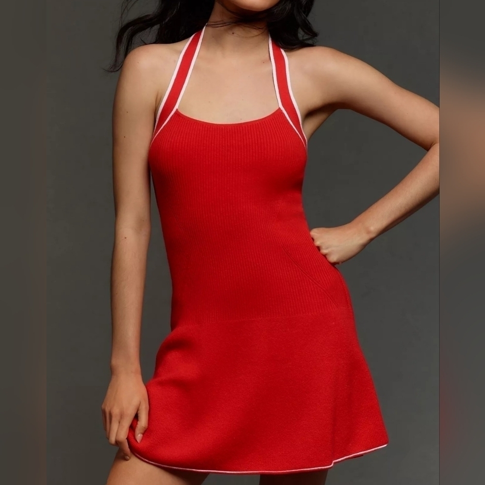 Daily Practice by Anthropologie Full Speed Retro Knit Halter Mini Dress, RED